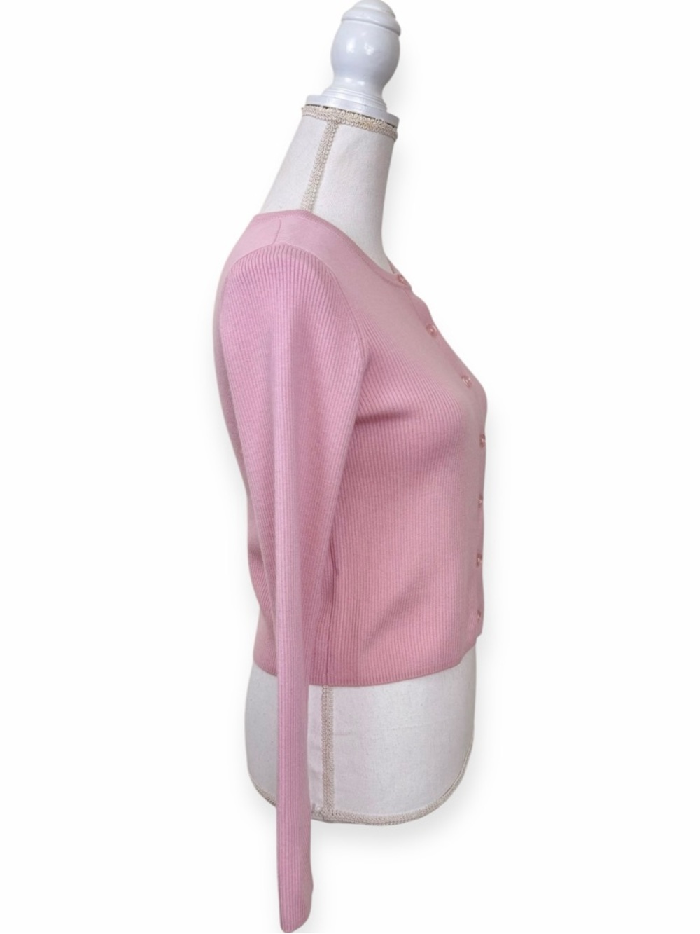 House of Harlow 1960 100% Extra Fine Merino Wool Pink Ribbed Cardigan NWT Small - Picture 5 of 9